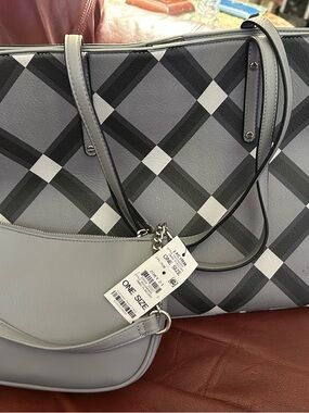 International Concepts Gray Plaid Tote Bag with Matching Crossbody - Unbranded